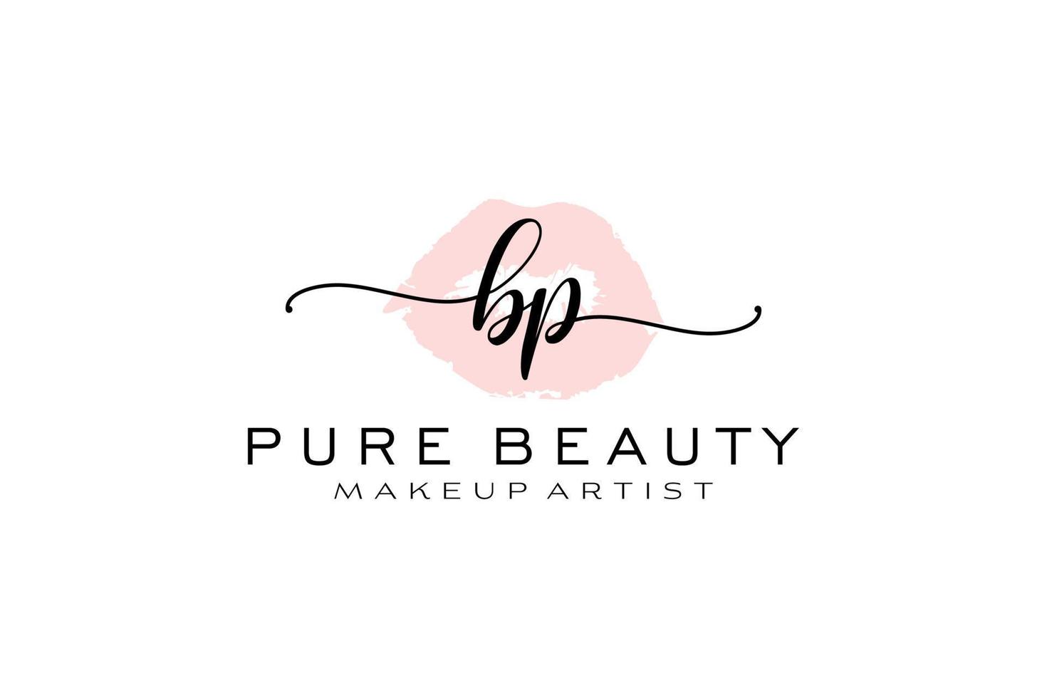 diseño de logotipo prefabricado inicial de labios de acuarela bp, logotipo para la marca comercial de maquilladores, diseño de logotipo de boutique de belleza ruborizada, logotipo de caligrafía con plantilla creativa. vector