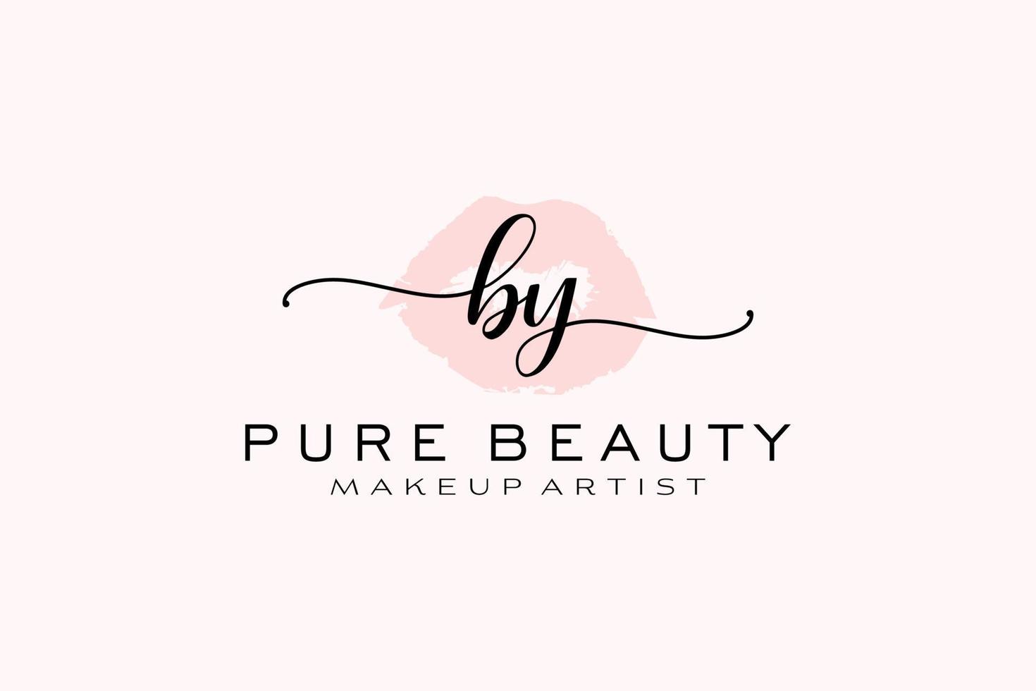 Initial BY Watercolor Lips Premade Logo Design, Logo for Makeup Artist Business Branding, Blush Beauty Boutique Logo Design, Calligraphy Logo with creative template. vector