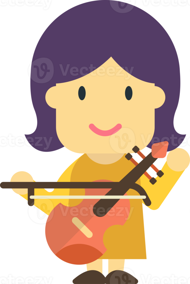 female musician with violin illustration in minimal style png