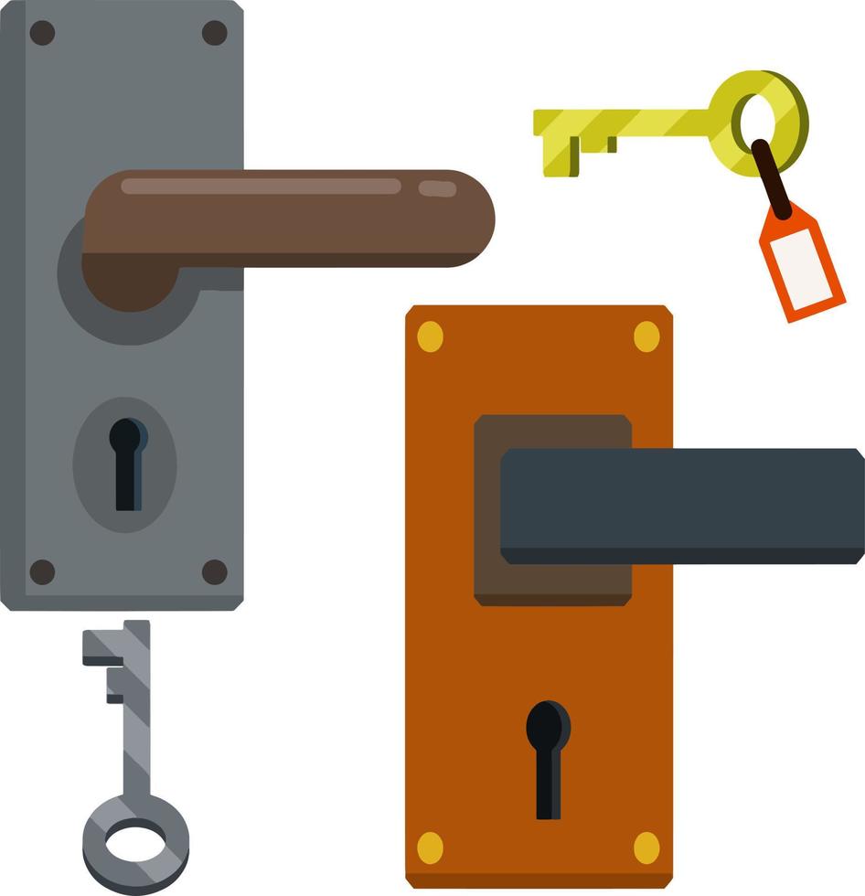 Door handle. Lock and keyhole with a key. Opening and closing. The doorway and entrance element