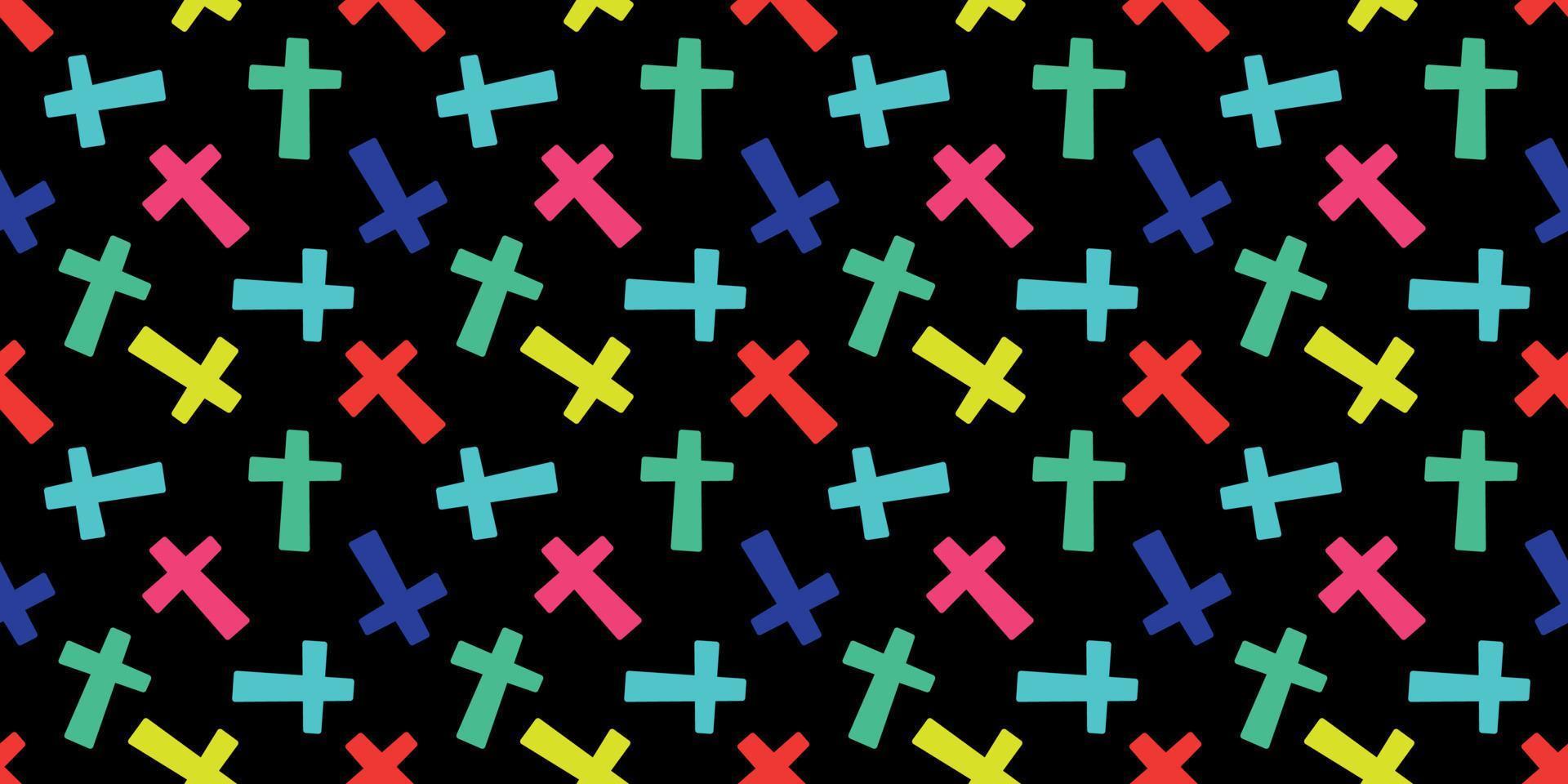 pattern with colorful crosses on a balck background. vector