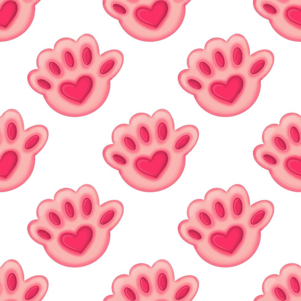 seamless pattern with pink cat paw with heart vector