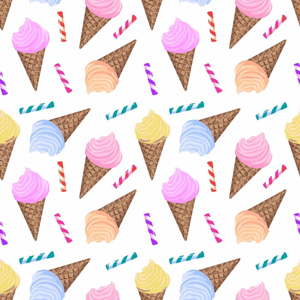 seamless pattern with ice cream and striped candy sticks vector