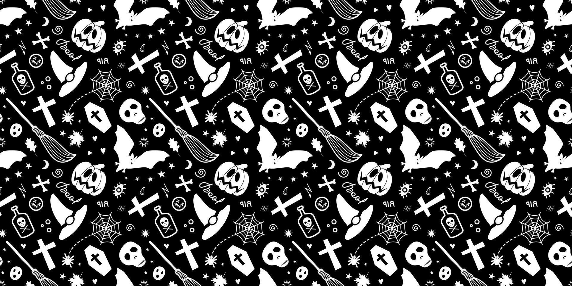 Halloween traditional spooky items isolated on black background. vector