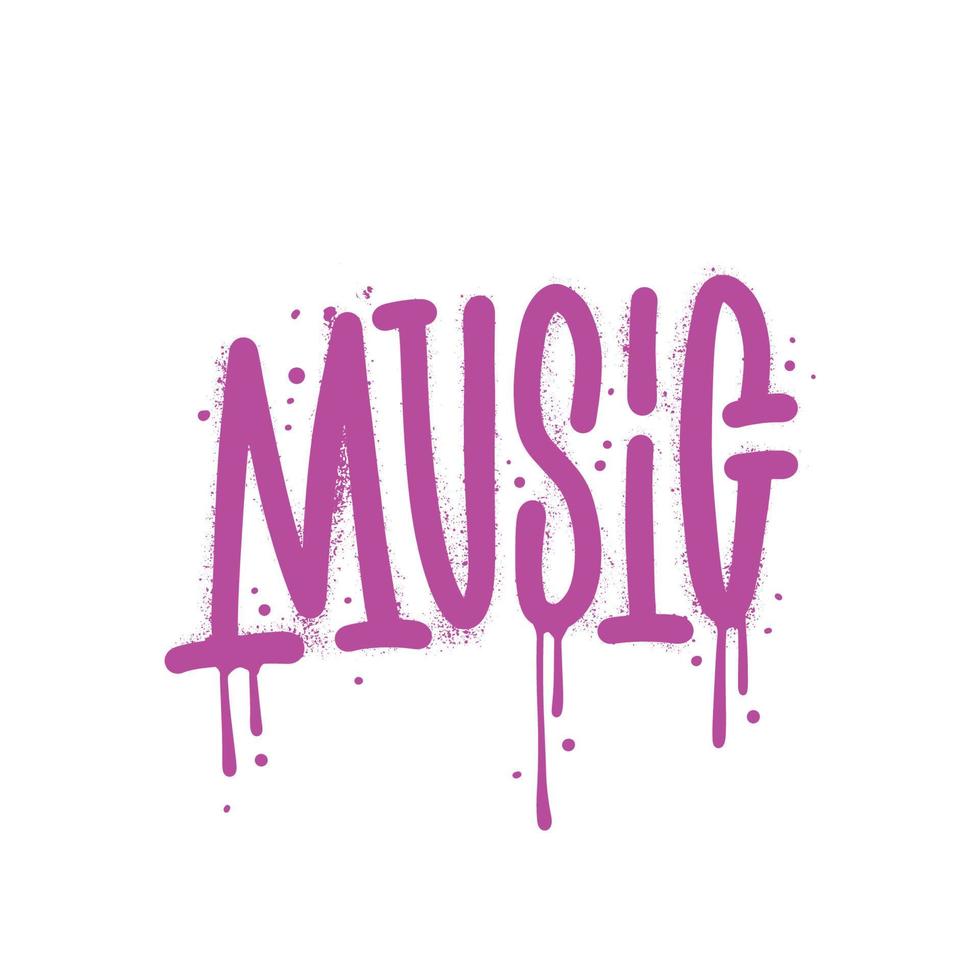 música - palabra de graffiti urbano rociada en rosa sobre negro. ilustración vectorial dibujada a mano texturizada para póster, camiseta o pegatinas vector