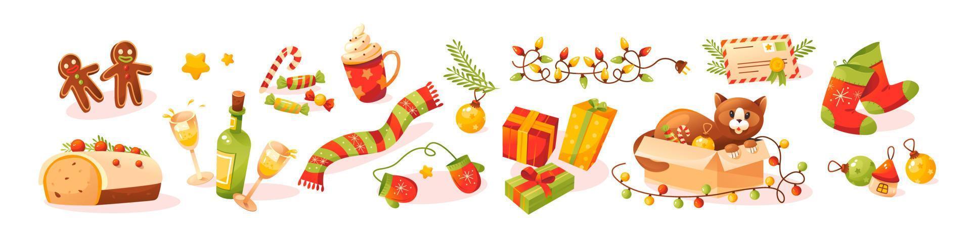 Premium Vector  Christmas tree decorations. decorative toys suspended on  laces. traditional christmas accessories.