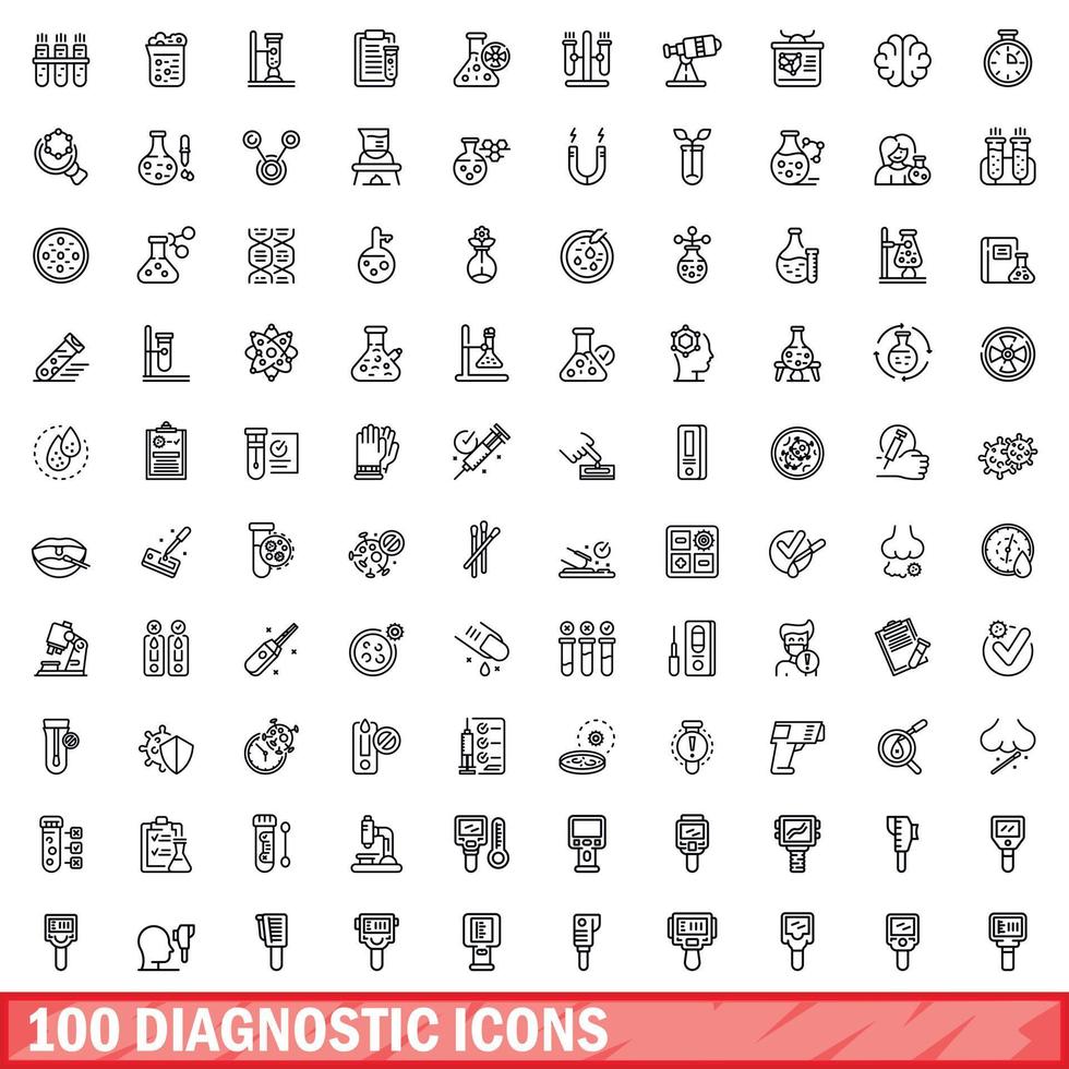 100 diagnostic icons set, outline style vector