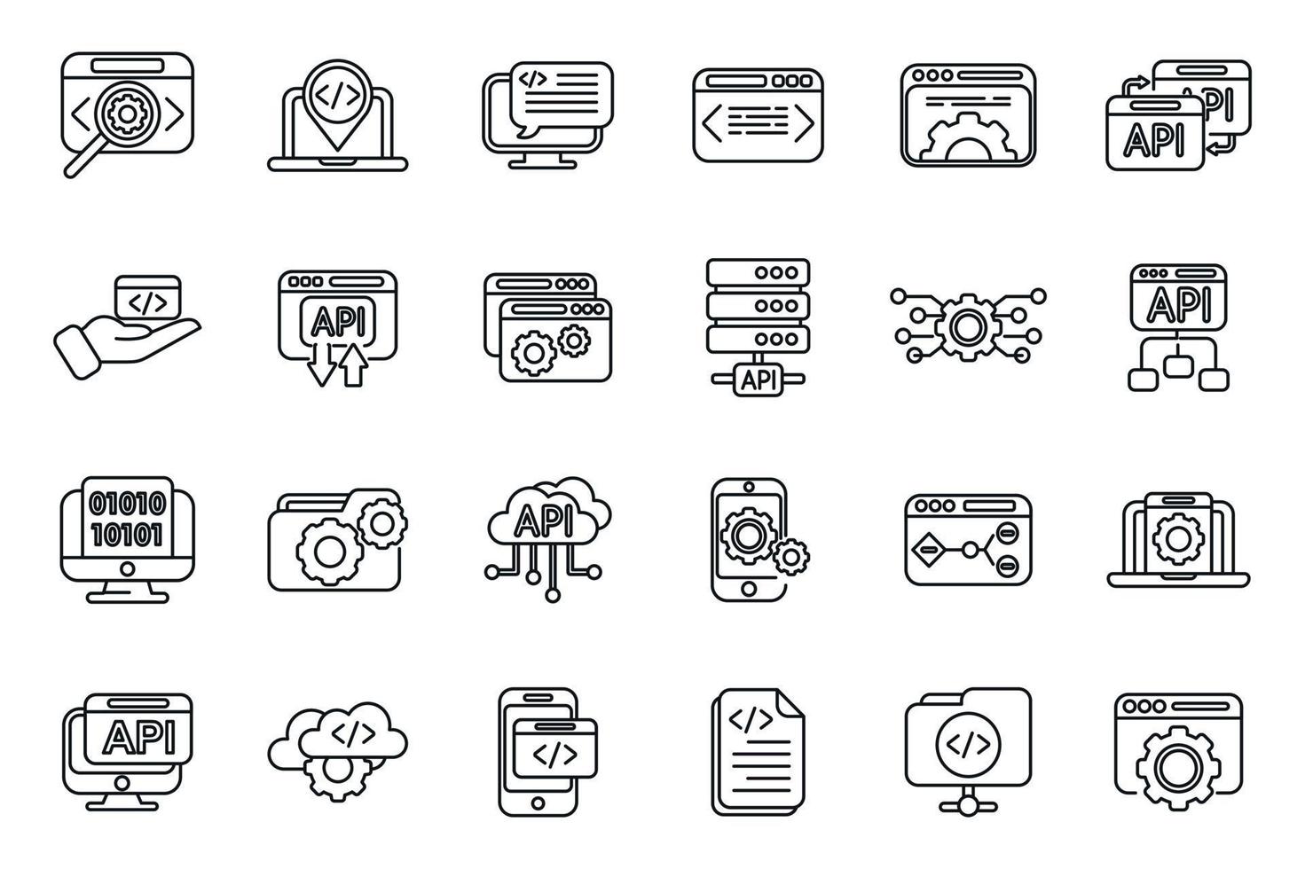 API icons set outline vector. Code develop vector