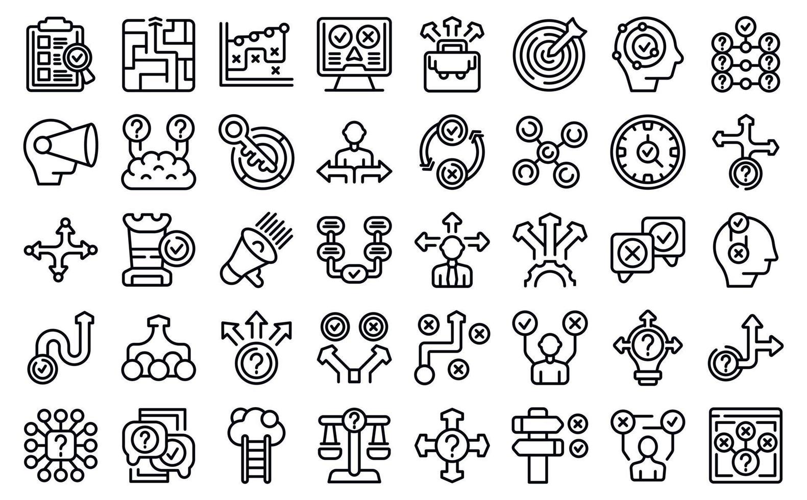 Making decisions icons set outline vector. Ability test vector