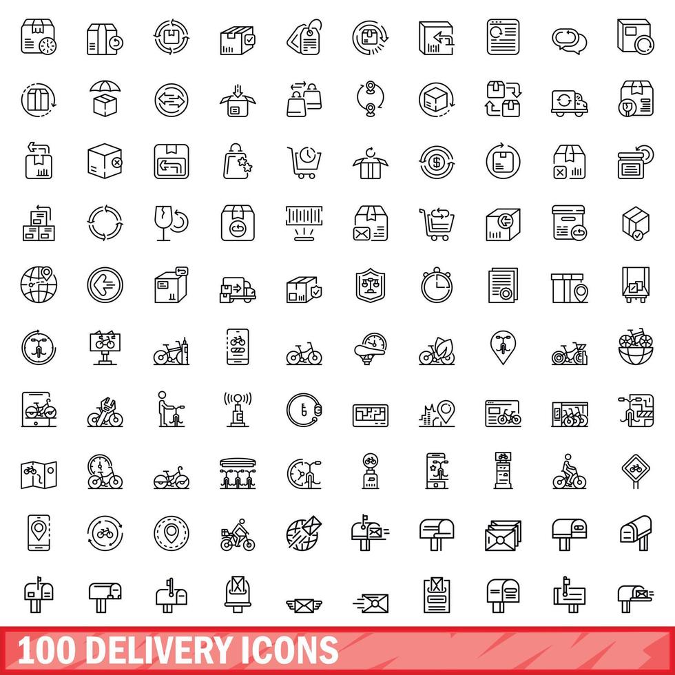 100 delivery icons set, outline style vector
