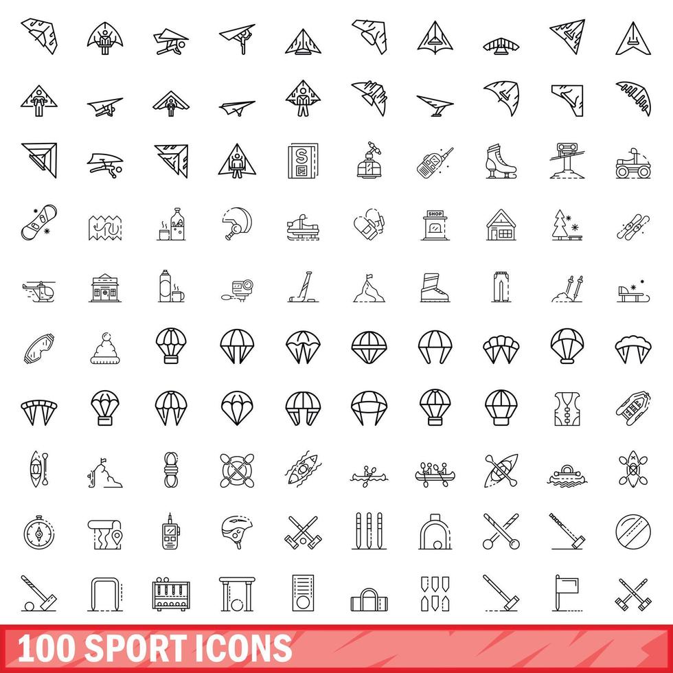 100 sport icons set, outline style vector