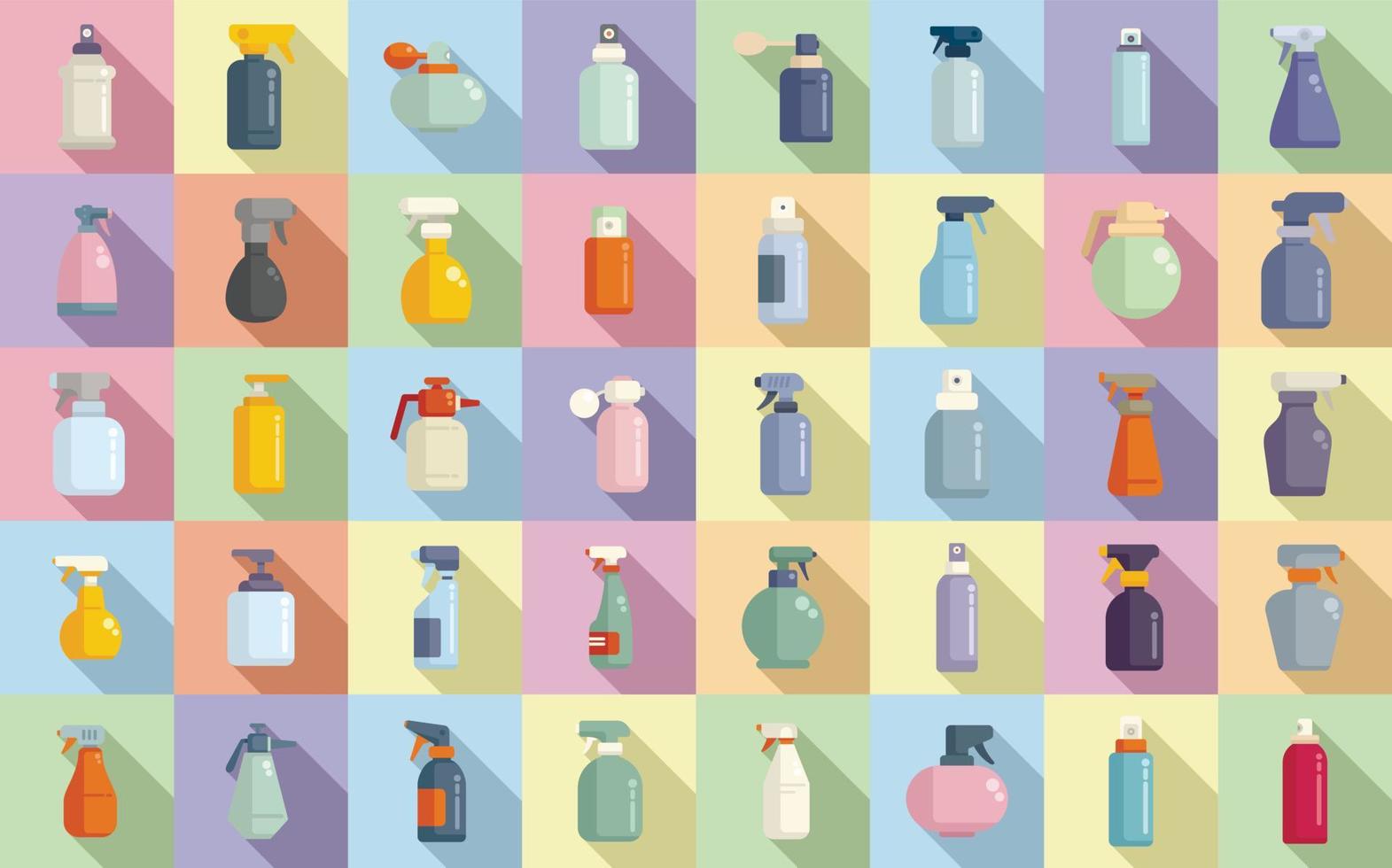 Spray bottle icons set flat vector. Sprayer cleaner vector