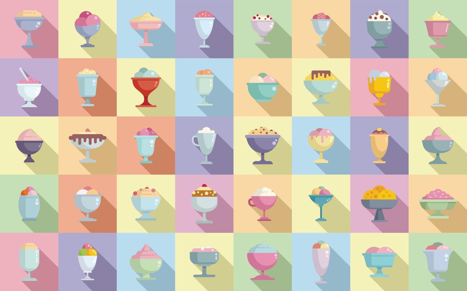 Gelato bowl icons set flat vector. Ice cream vector