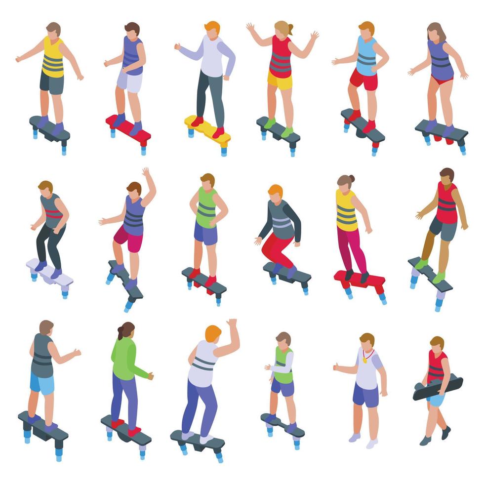 Flyboard icons set isometric vector. Activity adventure vector