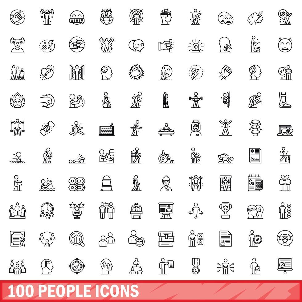 Conjunto de iconos de 100 personas, estilo de esquema vector