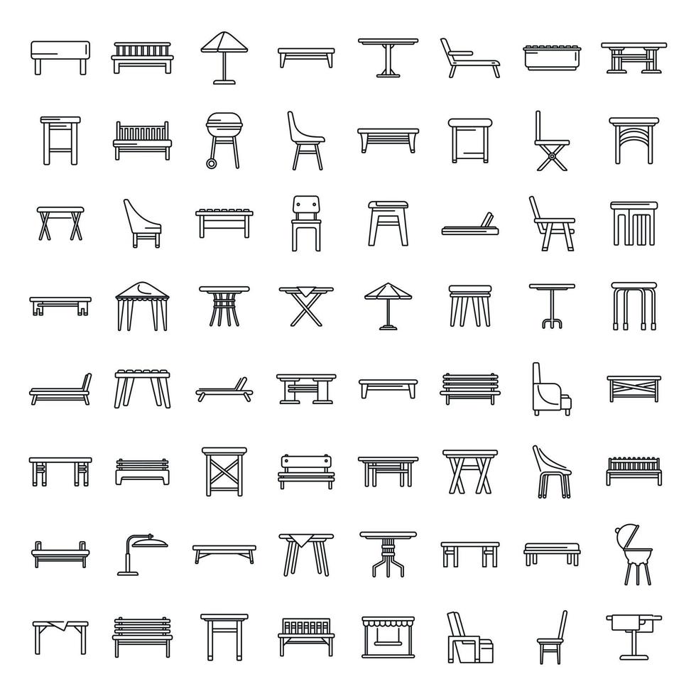 iconos de muebles al aire libre establecer vector de contorno. jardín patio