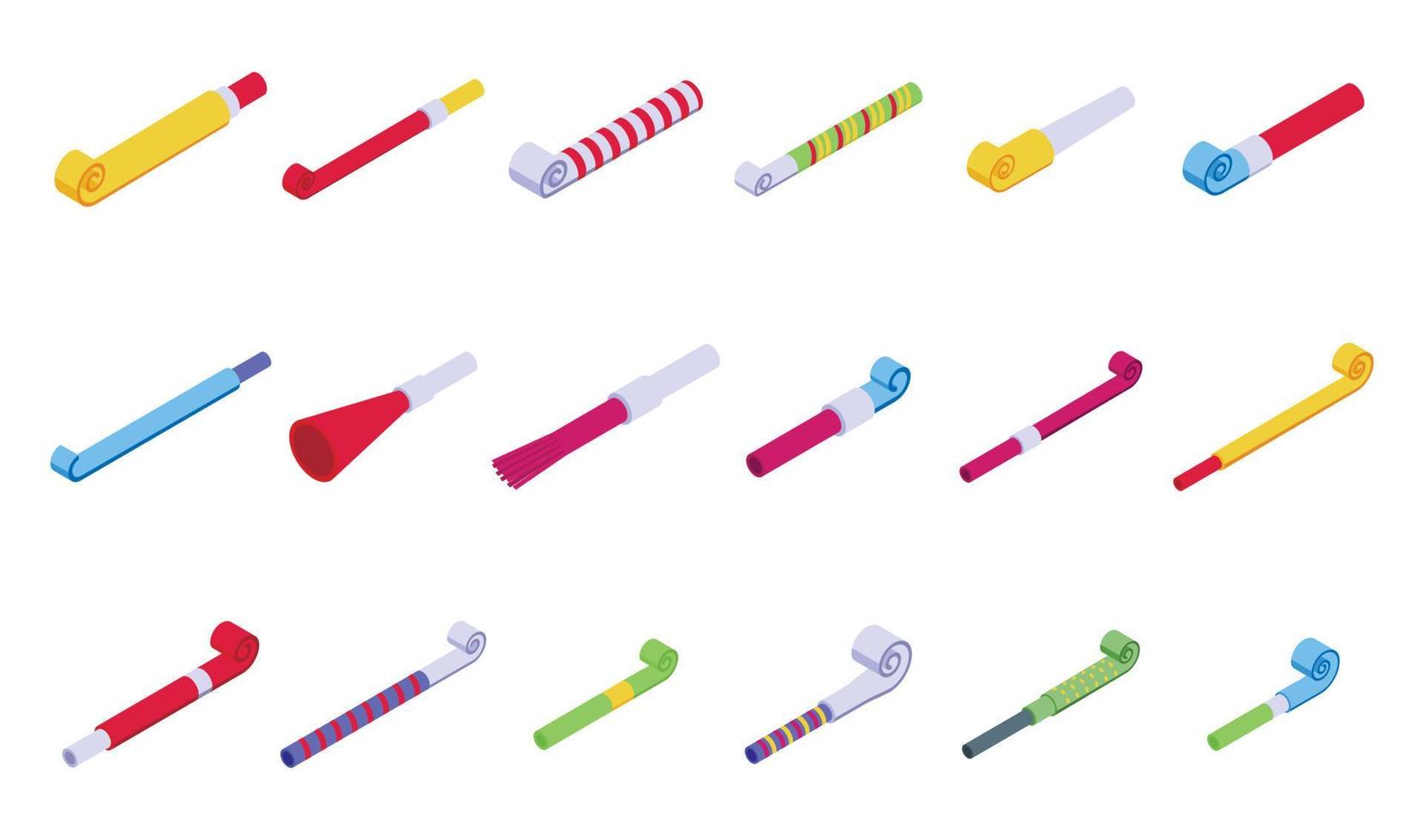 Party blower icons set isometric vector. Whistle horn vector