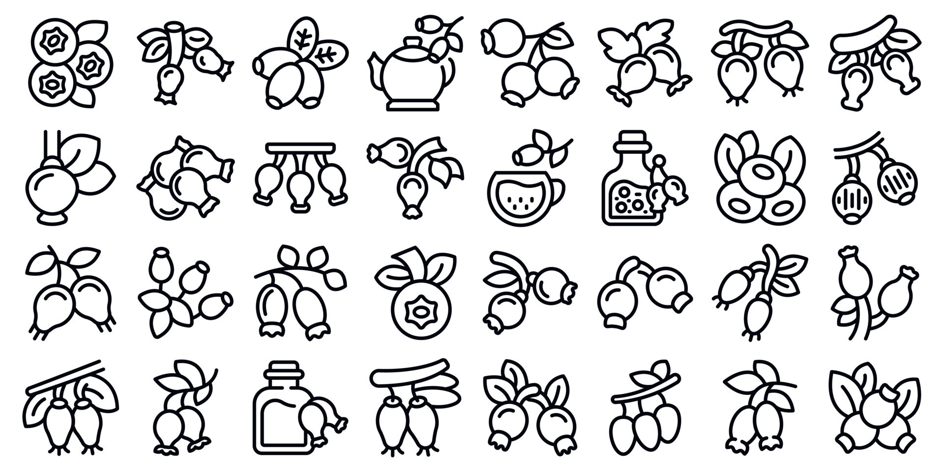 Rosehip icons set outline vector. Juice agriculture 12980399 Vector Art ...