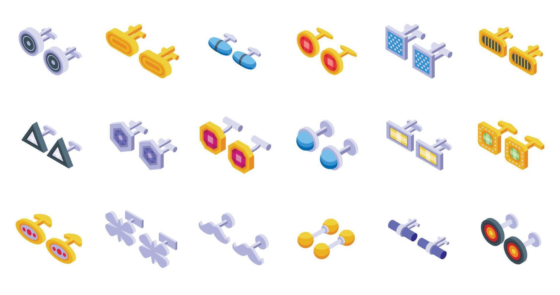Cufflinks icons set isometric vector. Classic accessory vector
