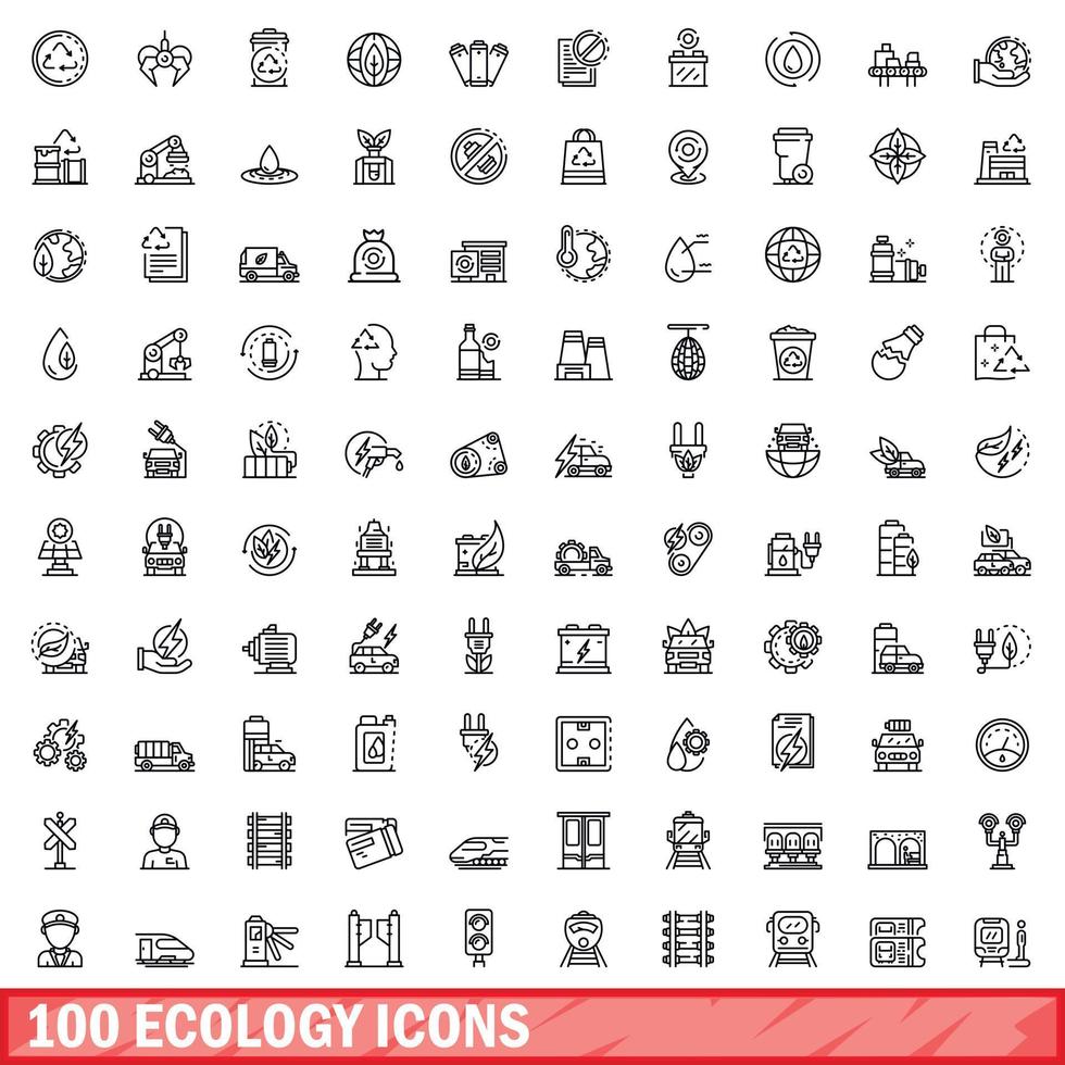 100 iconos de ecología, estilo de esquema vector