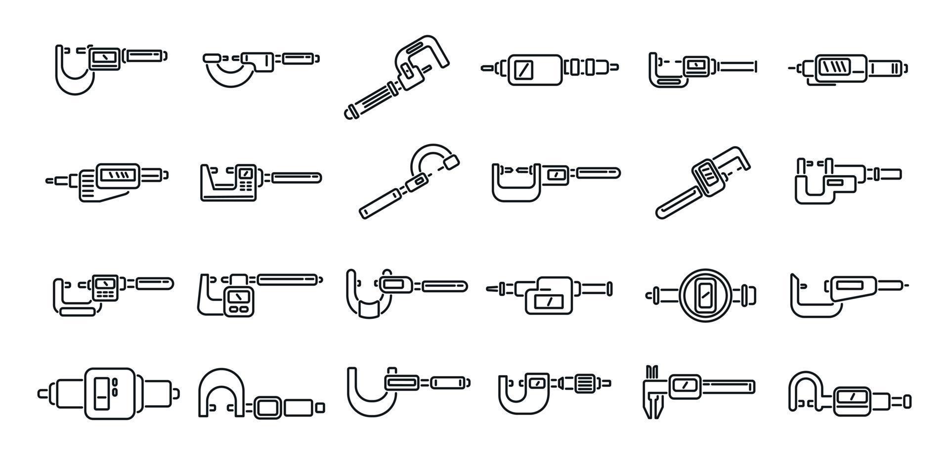 Digital micrometer icons set outline vector. Caliper ruler vector