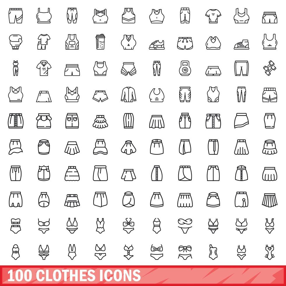 100 clothes icons set, outline style vector
