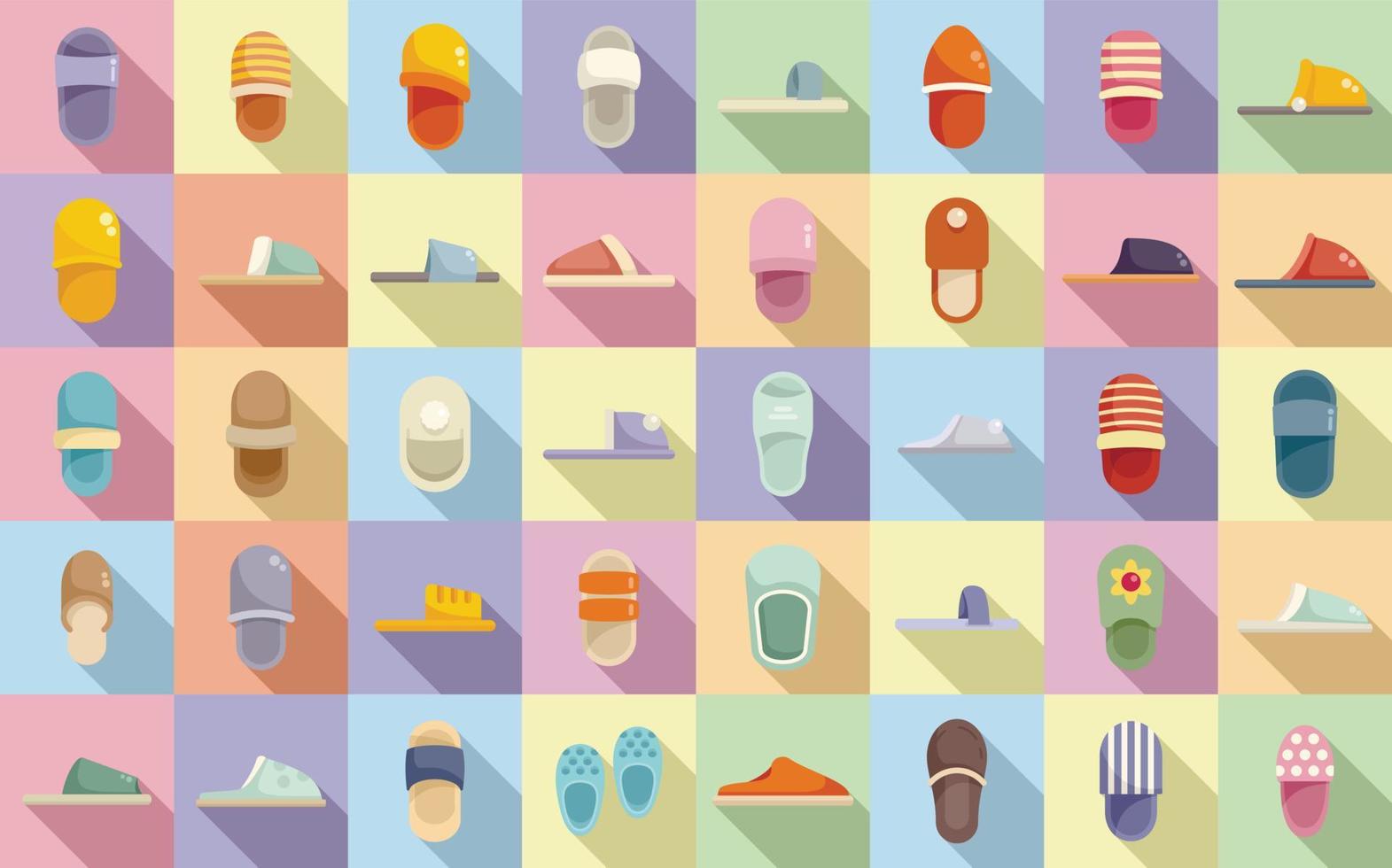 Home slippers icons set flat vector. Boot accessory vector