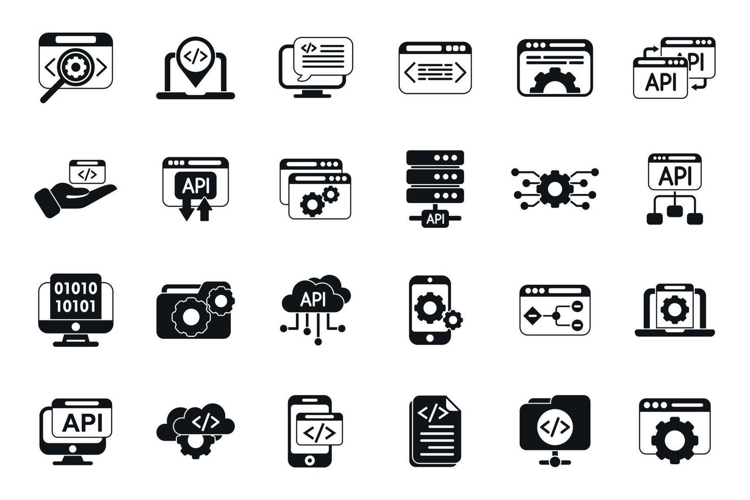 API icons set simple vector. Code develop vector