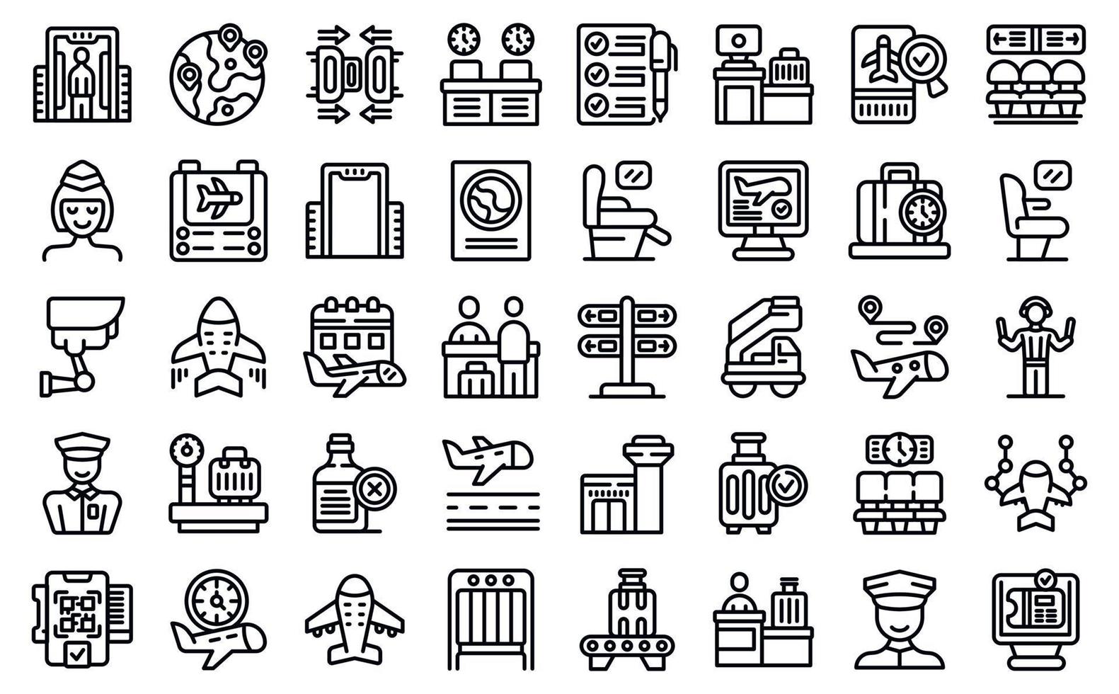 Check in airport icons set outline vector. Baggage plane vector