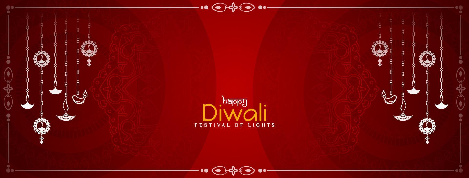 Happy Diwali festival decorative banner with elegant hanging lamps design vector