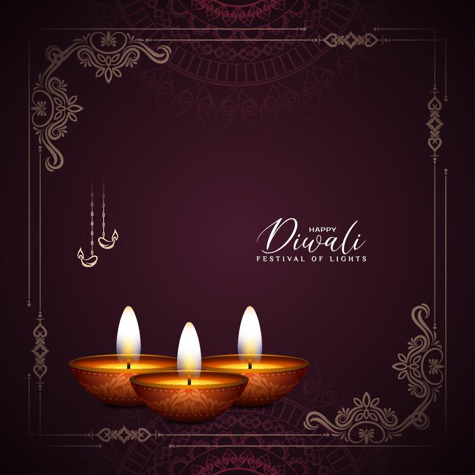 Happy Diwali indian cultural festival classic background with diya vector