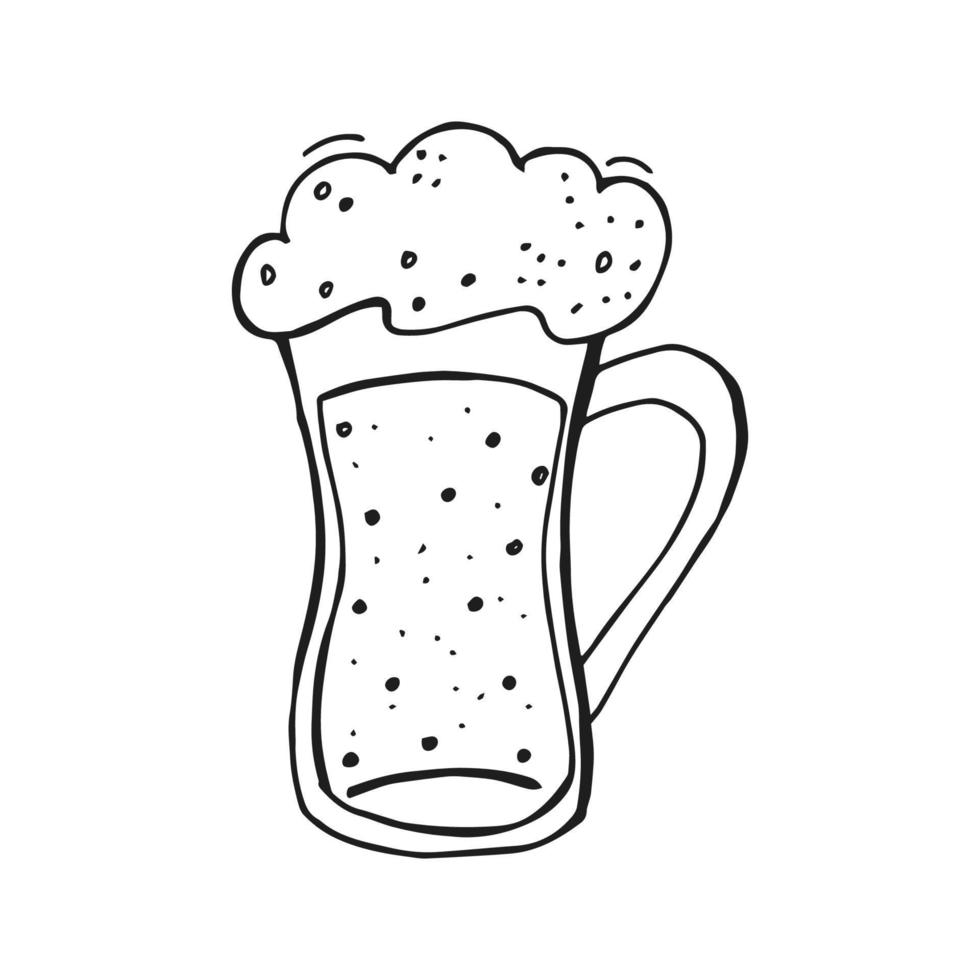 Oktoberfest 2022 - Beer Festival. Hand-drawn Doodle Elements. German Traditional holiday. Black outline on a white background. Glass mug of beer. vector