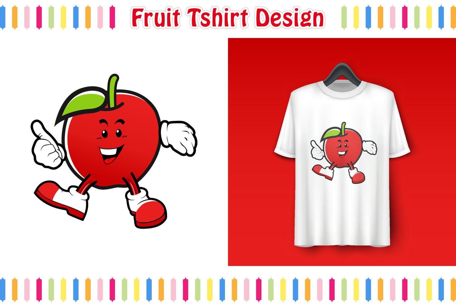 diseño de camisetas, personaje de frutas lindas en la camiseta, ilustración vectorial colorida dibujada a mano, estilo de dibujos animados vector