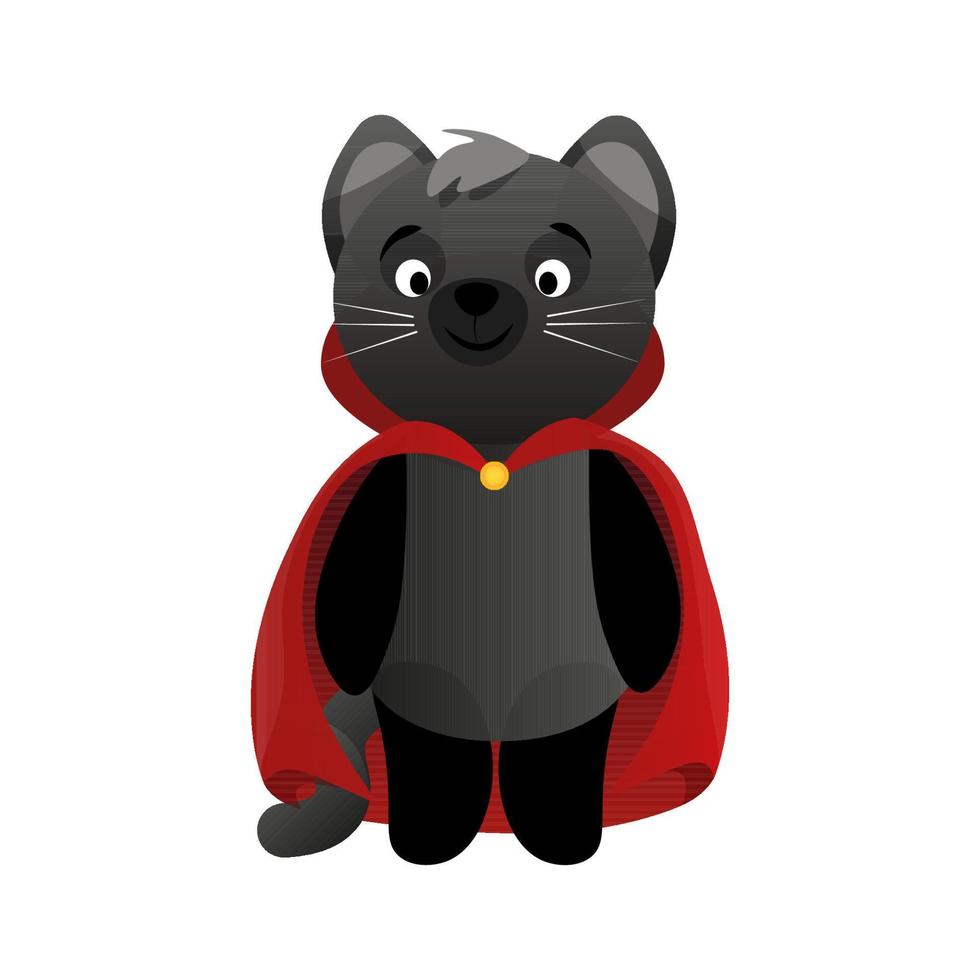 Black cute cat in a red cape like Dracula in honor of Halloween vector