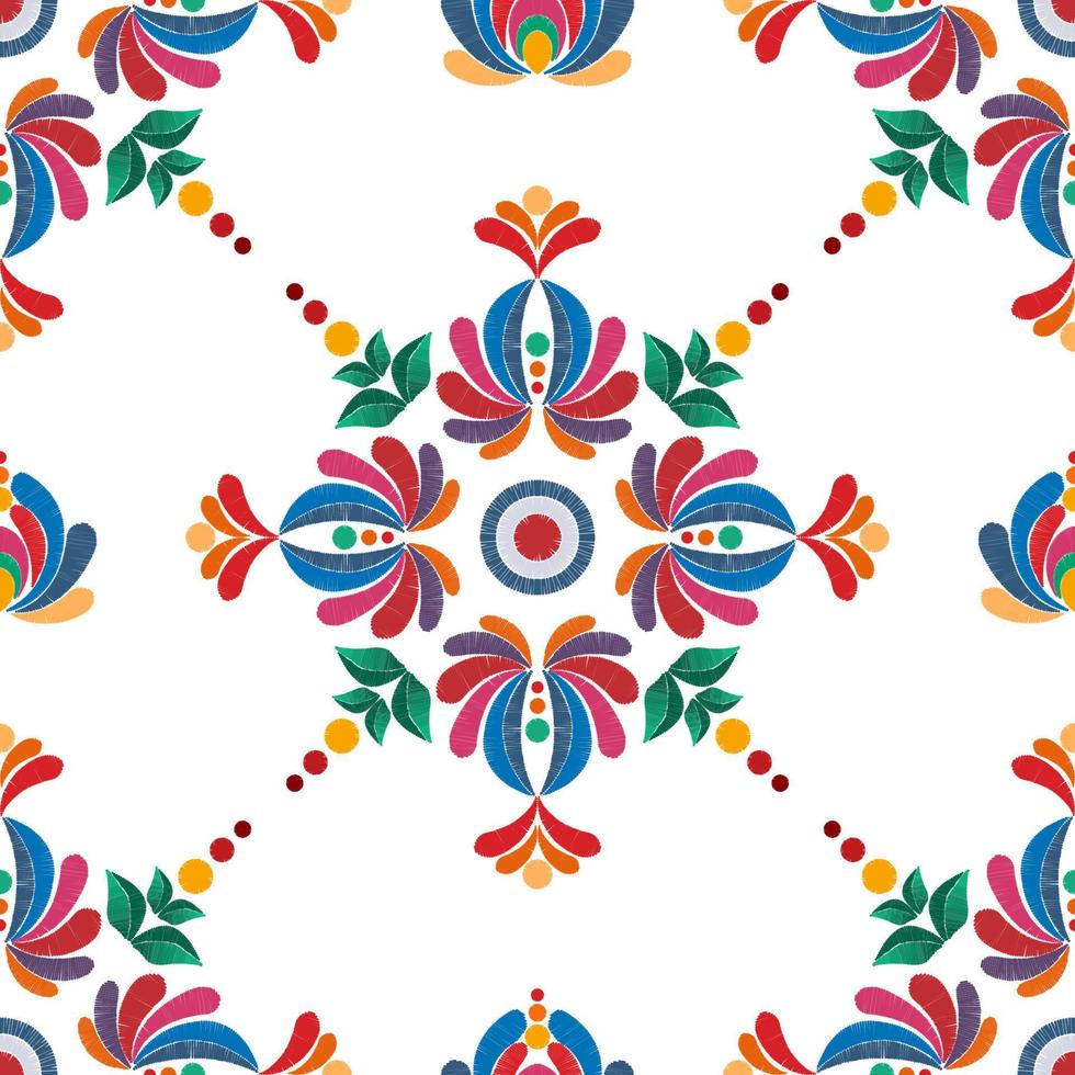 Ikat ethnic seamless pattern decoration design. Aztec fabric carpet boho mandalas textile decor wallpaper. Tribal native motif ornaments Ikkat traditional embroidery vector Hungarian polish Moravian