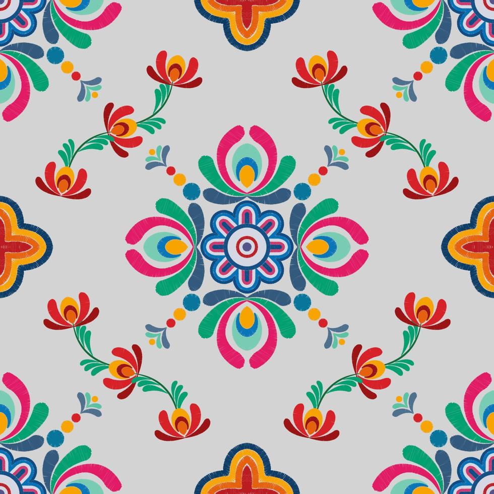Ikat ethnic seamless pattern decoration design. Aztec fabric carpet boho mandalas textile decor wallpaper. Tribal native motif ornaments Ikkat traditional embroidery vector Hungarian polish Moravian