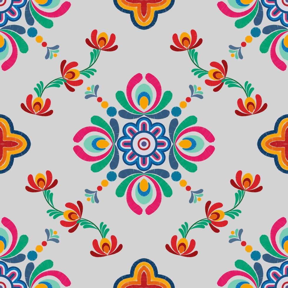 diseño de decoración de patrones sin fisuras étnicos ikat. alfombra de tela azteca boho mandalas decoración textil papel tapiz. adornos de motivos nativos tribales ikkat bordado tradicional vector húngaro polaco moravo