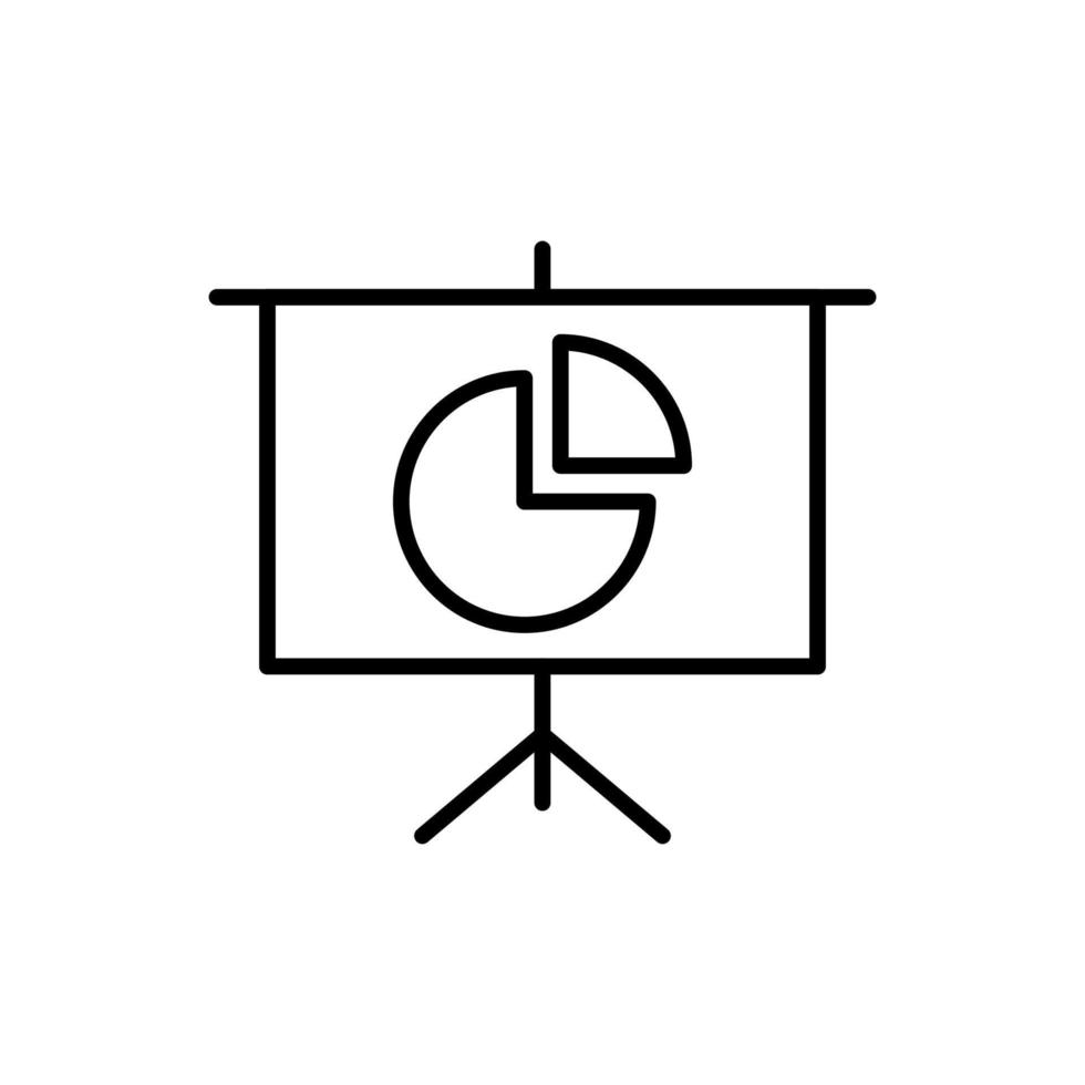 Simple vector isolated pictogram drawn with black thin line. Editable stroke for web sites, adverts, stores, shops. Vector line icon of pie chart on presentation board