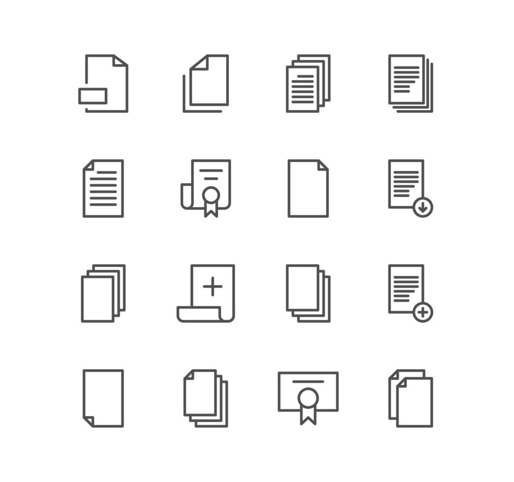 Set of document and paper icons, paper, download, infographic, favorite, page, text, file and linear variety vectors. vector