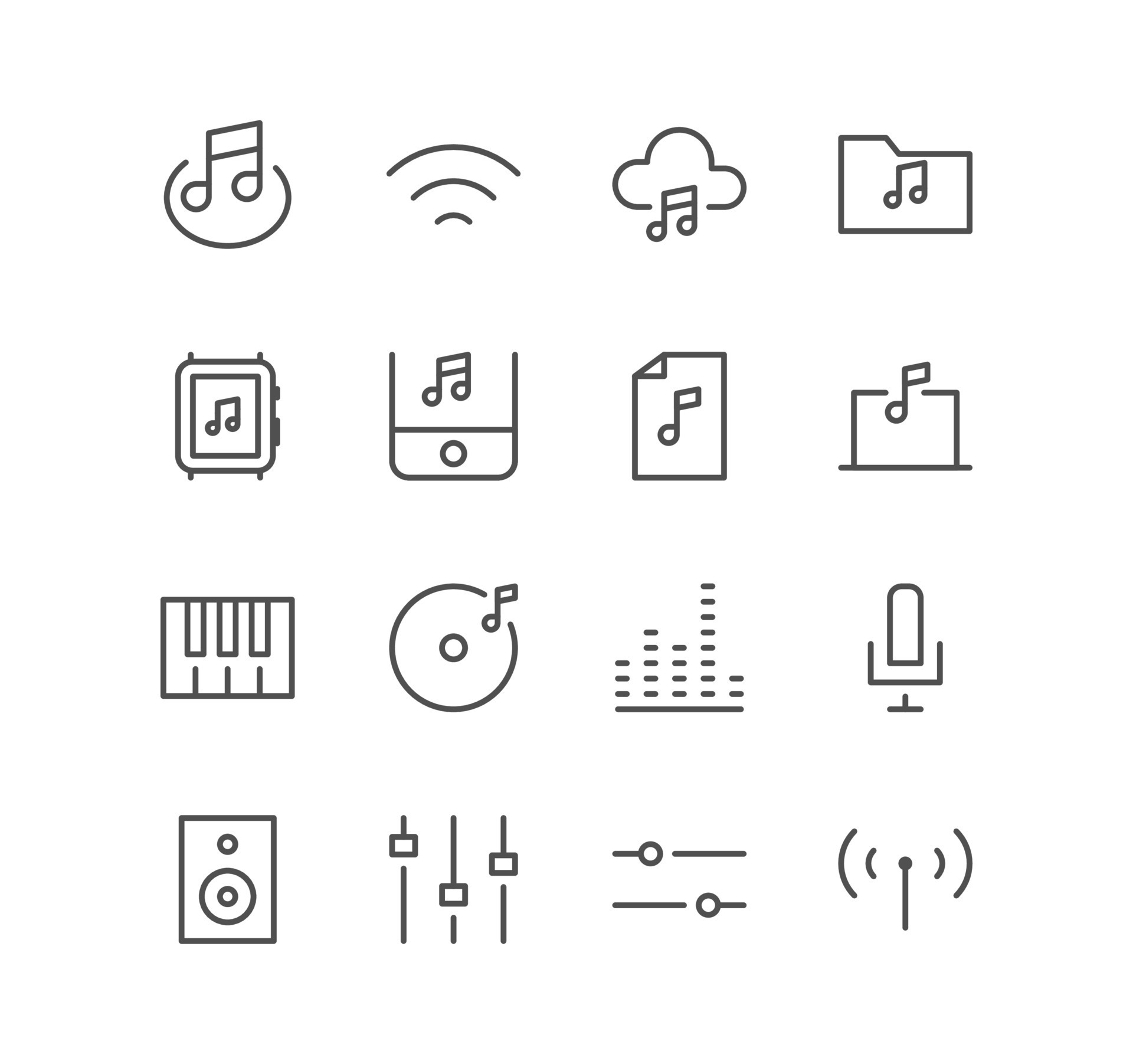 set-of-sheet-music-and-sound-icons-volume-cd-music-piano-mixer