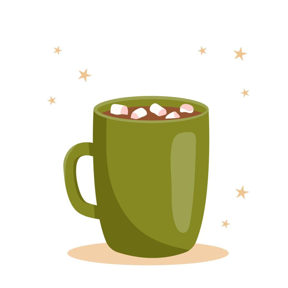 Cup of cacao or coffee with marshmallows. Vector illustration in flat cartoon style.