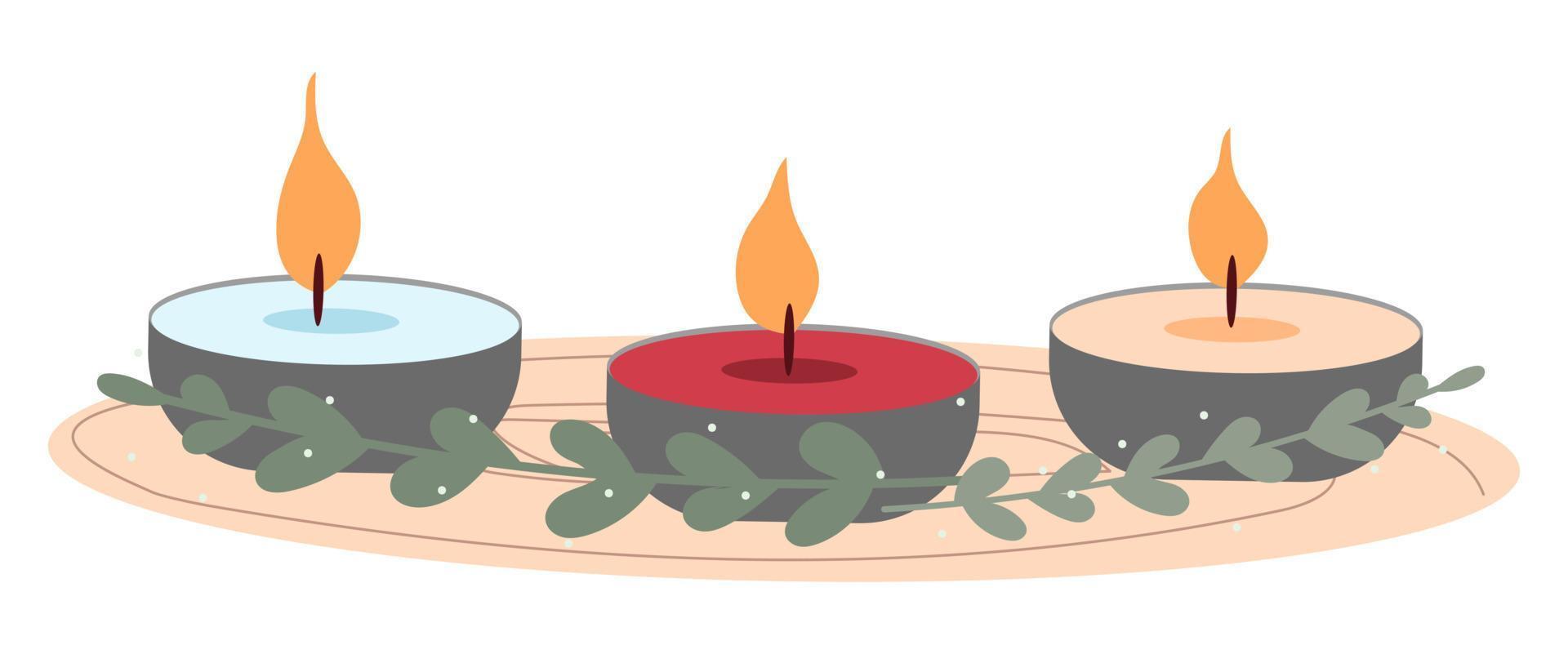 juego de velas encendidas. ilustración vectorial dibujada a mano en estilo garabato. diseño para tarjetas navideñas, pegatinas, impresión. vector