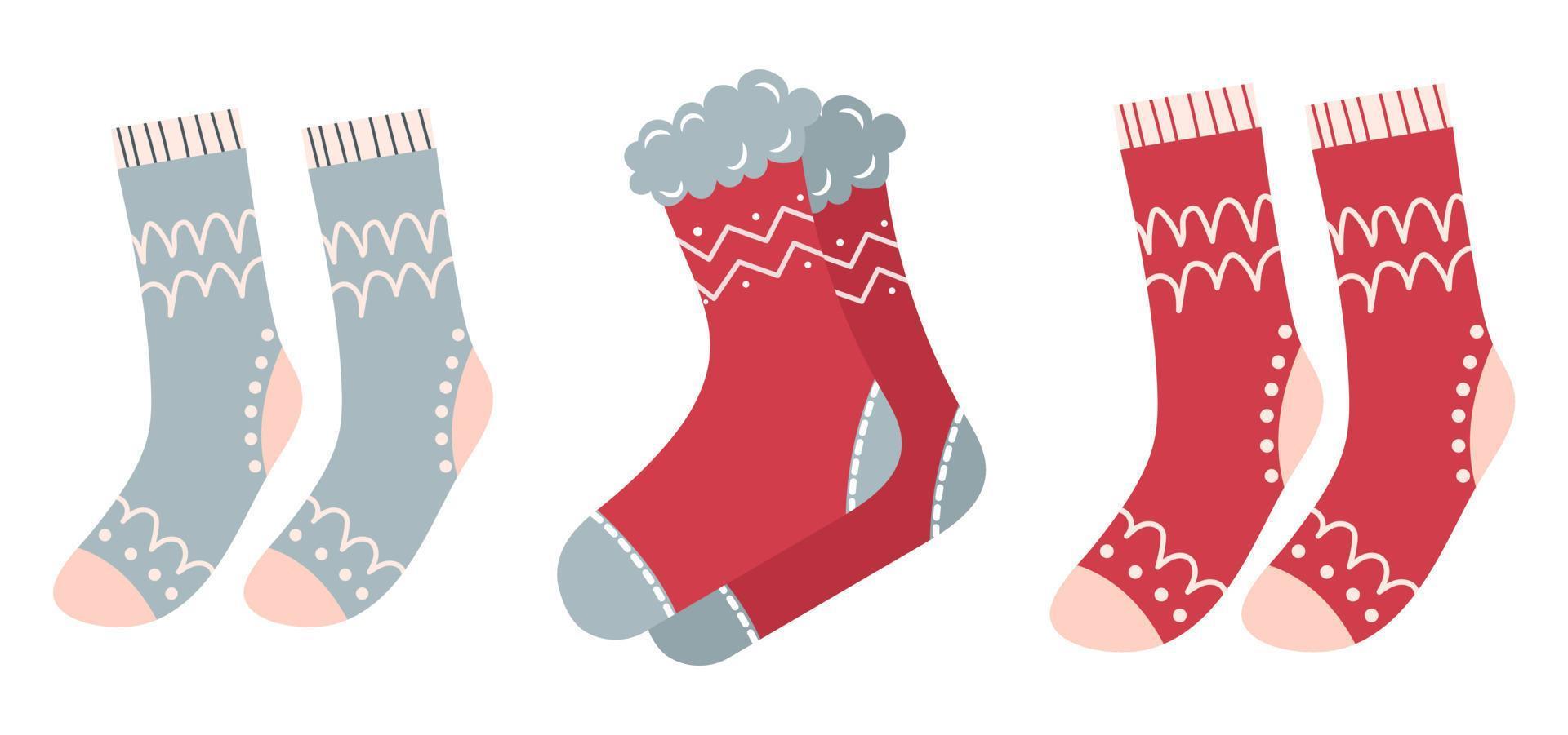 conjunto de calcetines cálidos. acogedor concepto de otoño o invierno. ilustración vectorial aislado sobre fondo blanco. vector