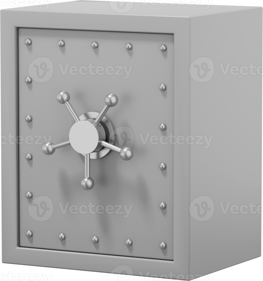 Retro safe with wheel handles. Gray close storage. PNG icon on transparent background. 3D rendering.