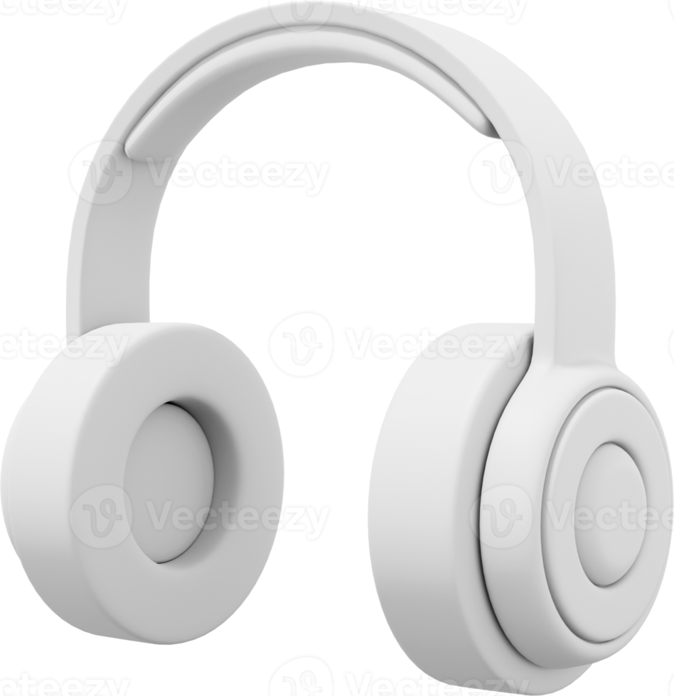 Wireless headphones side view. White PNG icon on a transparent background. 3D rendering.