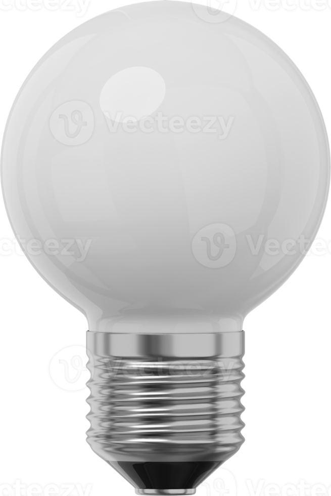Realistic white light bulb. 3D rendering. PNG Icon on transparent background