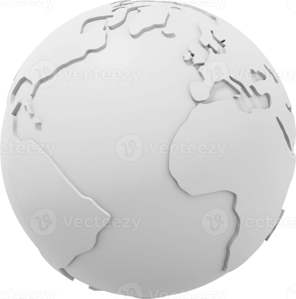 Globe Earth. Minimalist cartoon. White PNG Isolated icon on transparent background. 3D rendering.