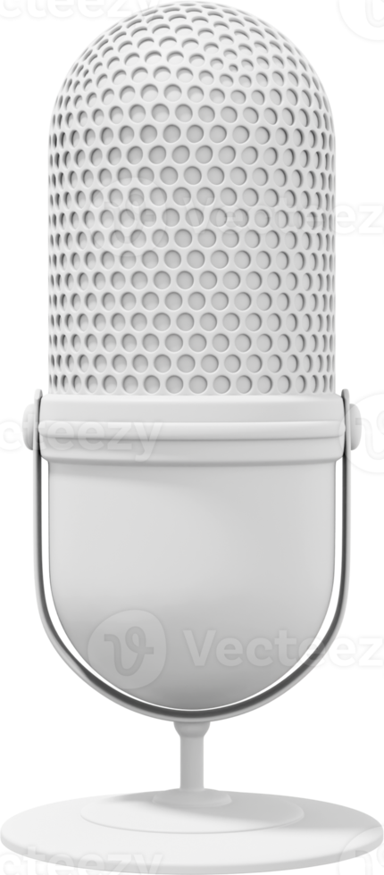 Modern Microphone. Realistic cartoon. White  PNG isolated icon on transparent background. 3D rendering.