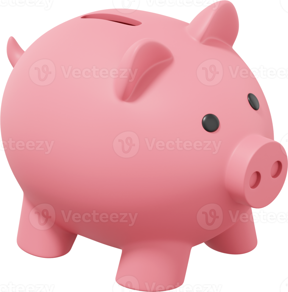 Pink piggy bank. PNG icon on transparent background. 3D rendering.