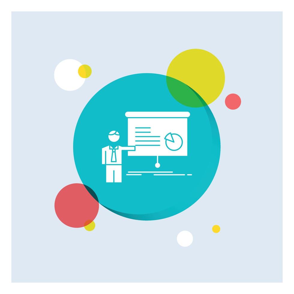 graph. meeting. presentation. report. seminar White Glyph Icon colorful Circle Background vector